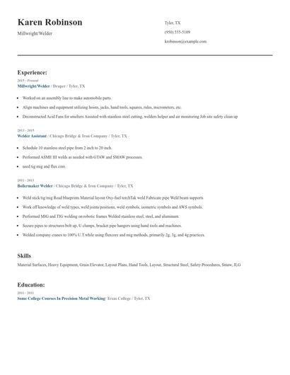 Millwright/Welder Resume