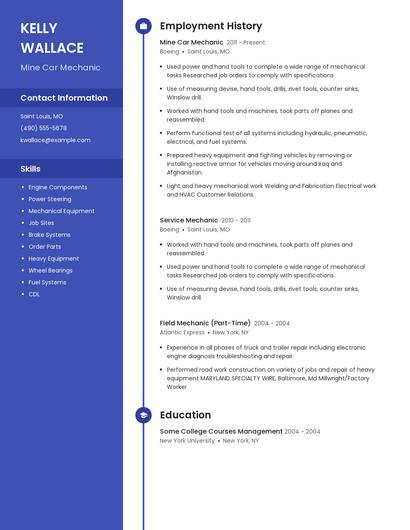 Mine Car Mechanic Resume
