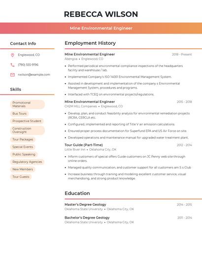 Mine Environmental Engineer Resume