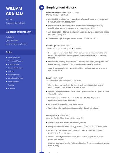 Mine Superintendent Resume