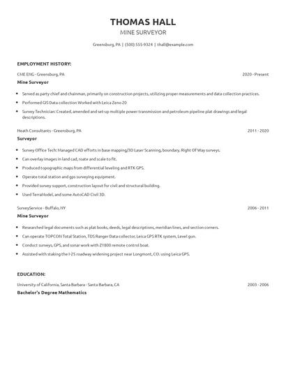 Mine Surveyor Resume