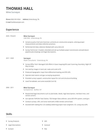 Mine Surveyor Resume