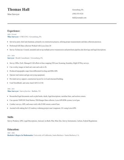 Mine Surveyor Resume