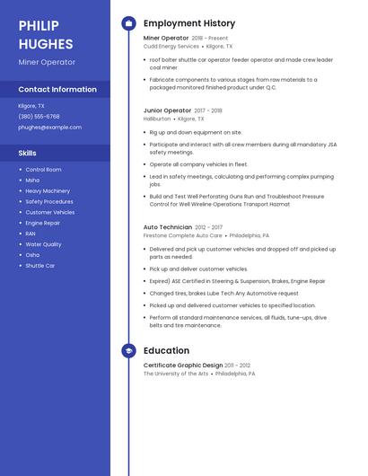 Miner Operator Resume