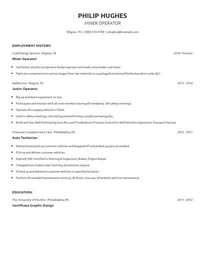 Miner Operator Resume
