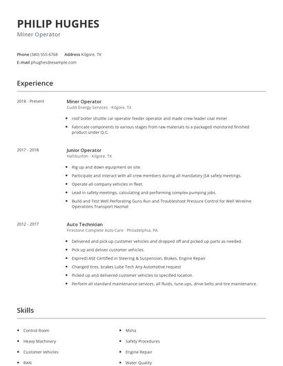 Miner Operator Resume