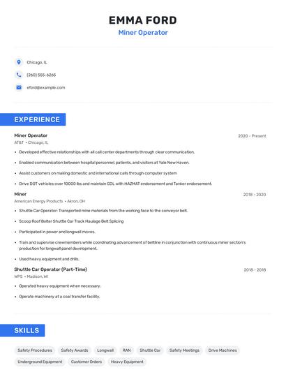 Miner Operator Resume