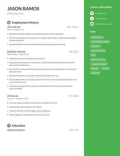 Miner Operator Resume