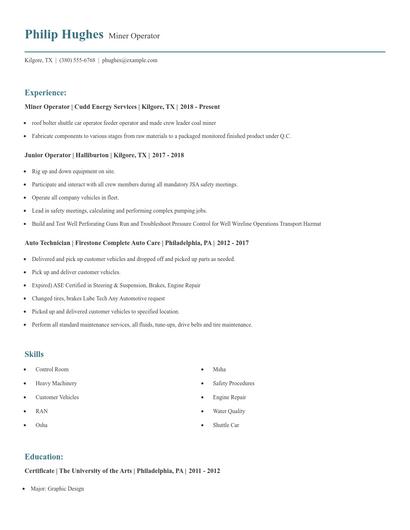 Miner Operator Resume
