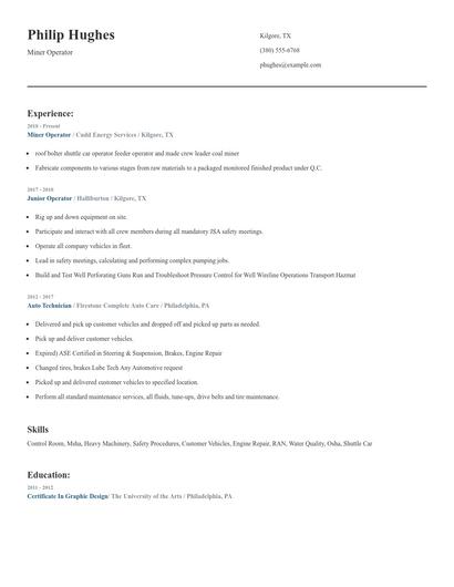 Miner Operator Resume