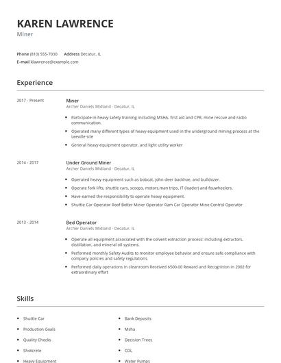 Miner Resume