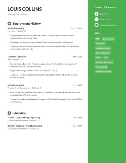 Mining Consultant Resume