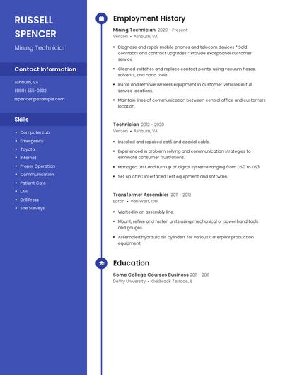 Mining Technician Resume