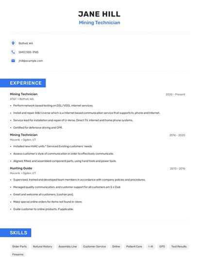 Mining Technician Resume