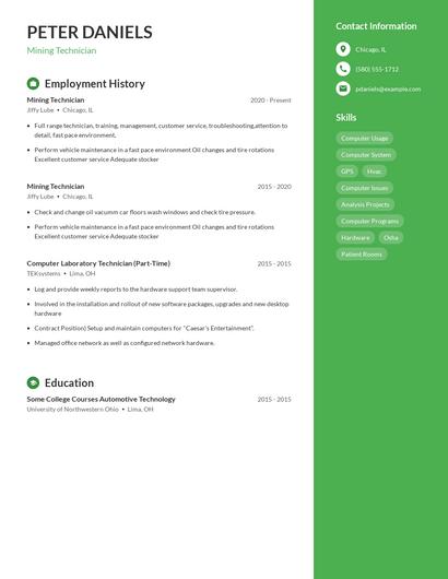 Mining Technician Resume