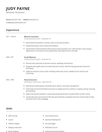 Minister Assistant Resume
