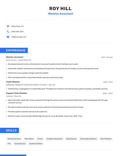 Minister Assistant Resume