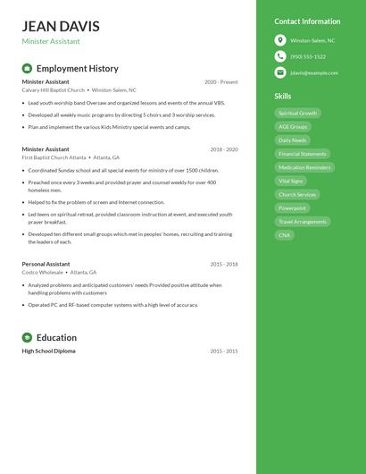 Minister Assistant Resume