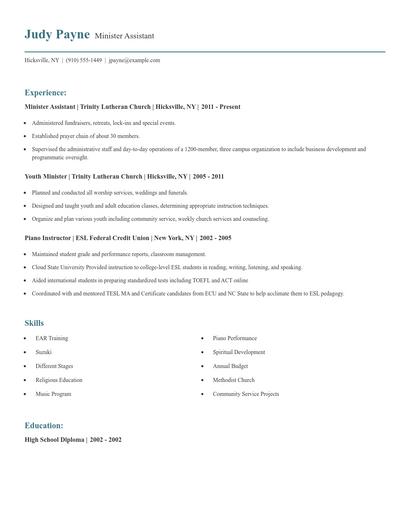 Minister Assistant Resume