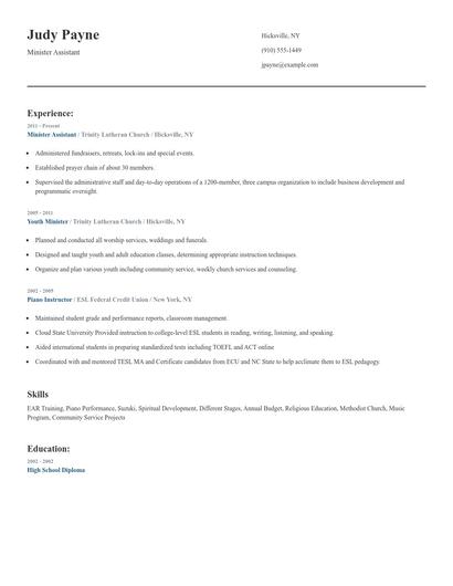Minister Assistant Resume