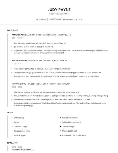 Minister Assistant Resume
