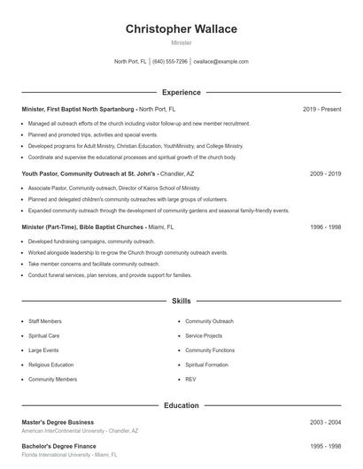 Minister Resume