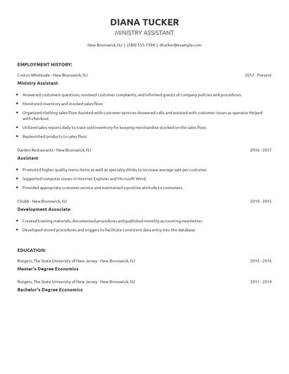 Ministry Assistant Resume