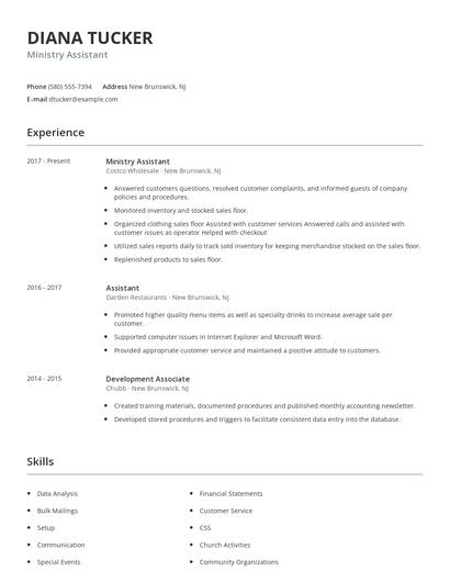 Ministry Assistant Resume