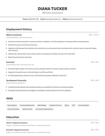 Ministry Assistant Resume