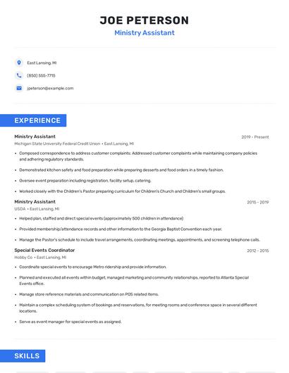 Ministry Assistant Resume