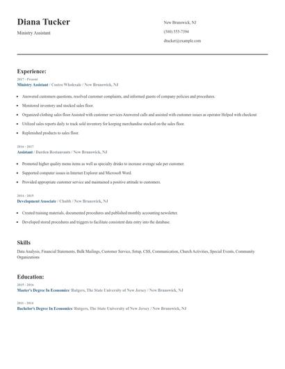 Ministry Assistant Resume