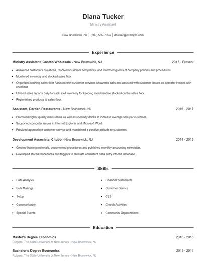 Ministry Assistant Resume