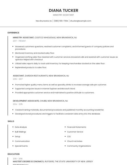 Ministry Assistant Resume