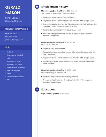 Minor League Baseball Player Resume