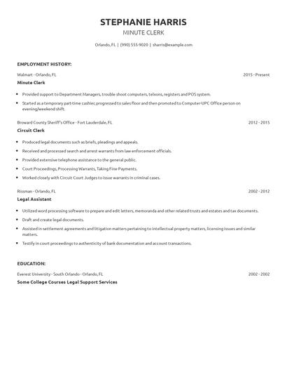 Minute Clerk Resume