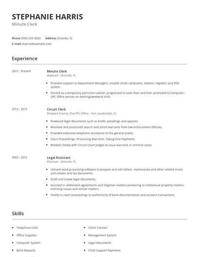 Minute Clerk Resume
