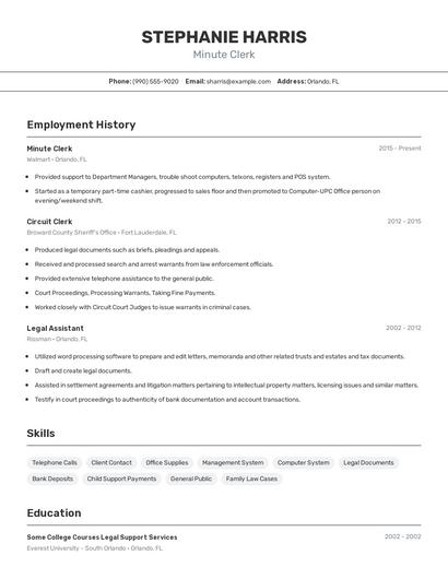 Minute Clerk Resume