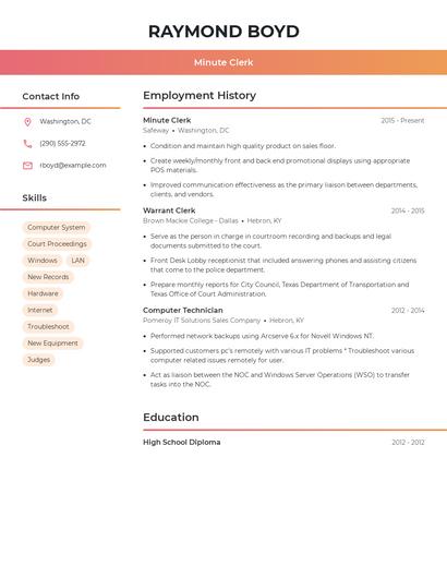Minute Clerk Resume