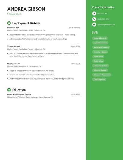 Minute Clerk Resume