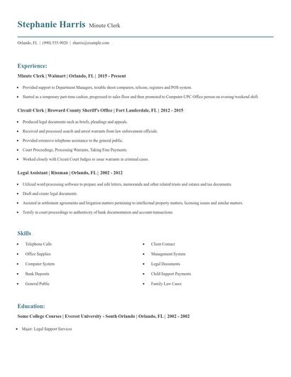 Minute Clerk Resume