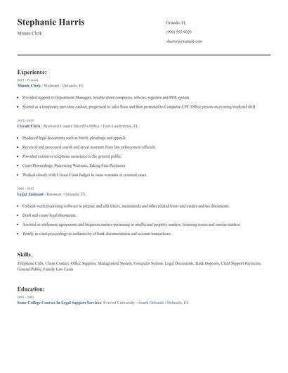 Minute Clerk Resume
