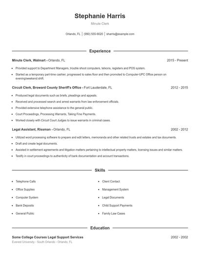Minute Clerk Resume