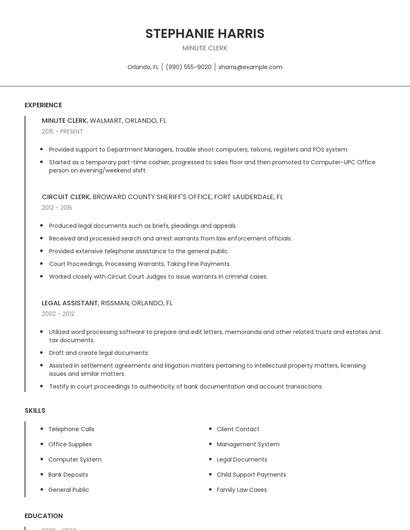 Minute Clerk Resume
