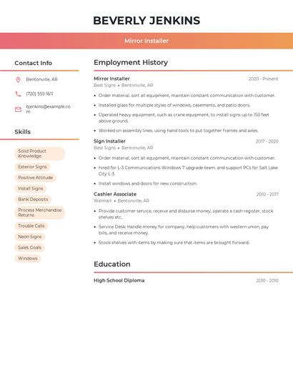 Mirror Installer Resume