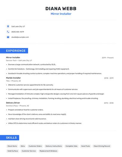 Mirror Installer Resume