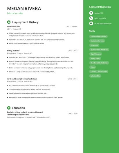 Mirror Installer Resume