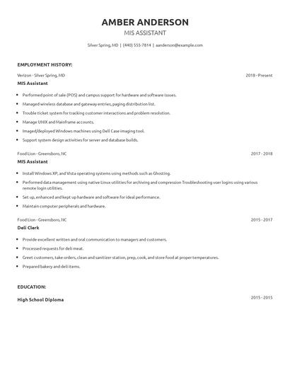 MIS Assistant Resume