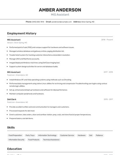 MIS Assistant Resume