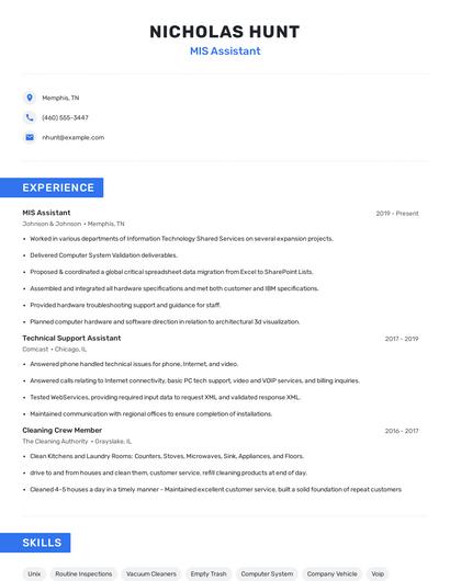 MIS Assistant Resume