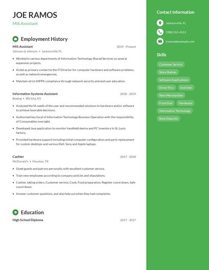 MIS Assistant Resume